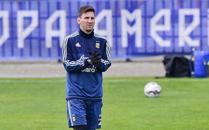 Lionel Messi, em um treinamento da Argentina em Concepción.