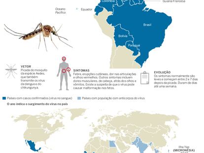 Países afetados pelo vírus zika na América