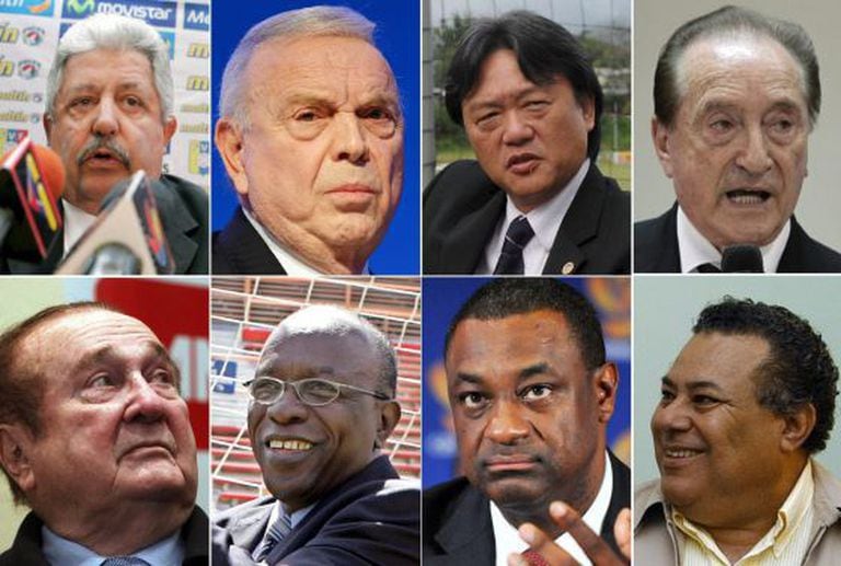 Fotografias dos envolvidos no escândalo de corrupção da FIFA.