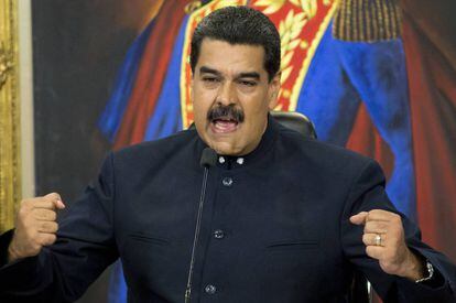 O presidente venezuelano, Nicolás Maduro, durante uma entrevista coletiva.