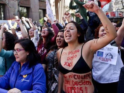 Manifestação de apoio à descriminalização do aborto no Chile