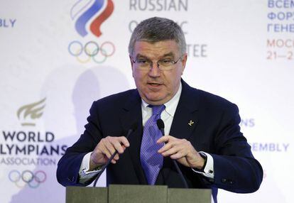 Presidente do COI, Thomas Bach, em Moscou em 2015.