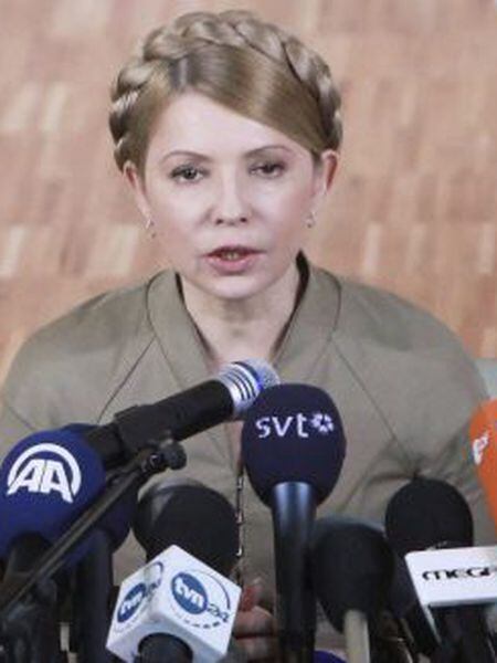 Yulia Timoshenko em uma coletiva de imprensa em Donetsk.