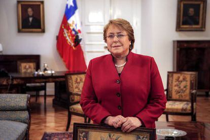 Michele Bachelet no Pal&aacute;cio da Moeda, em Santiago.