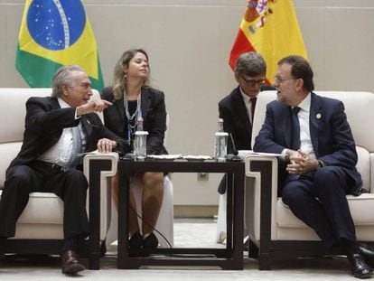 Temer e Rajoy, em encontro bilateral em 2016 na China, durante uma reunião do G-20.