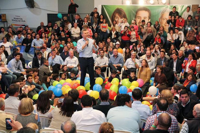 O presidente Mauricio Macri fala durante evento de campanha em Santa Rosa, capital da província de La Pampa.