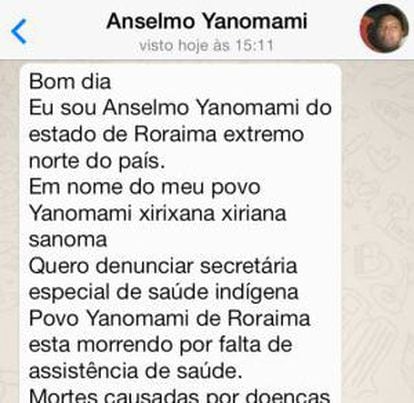 WhatsApp com pedido de socorro enviado por Anselmo.