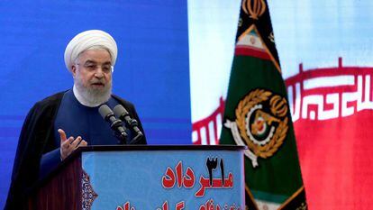 O presidente iraniano, Hasan Rohani, durante o anúncio de um novo sistema antimísseis, na semana passada.