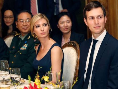 Ivanka Trump e Jared Kushner, à direita, durante o jantar oferecido pelo presidente Trump ao líder chinês.