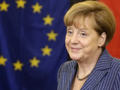 O chanceler alemã, Angela Merkel, após votar em seu colégio eleitoral em Berlín.