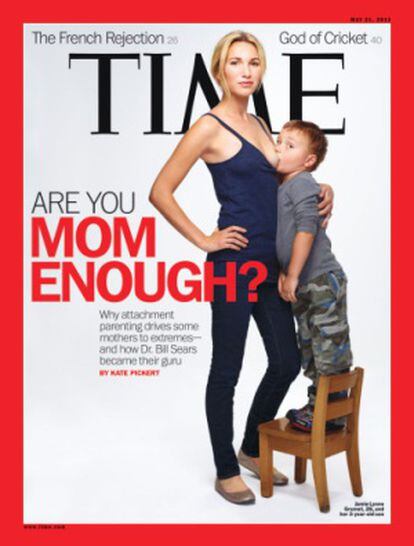 Jamie Lynne Grumet posa com seu filho de três anos para a capa da revista ‘Time’ em 2012. A foto causou muita polêmica quanto à idade em que o filho deve parar de ser amamentado.