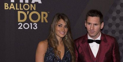 Antonella Roccuzzo e Lionel Messi na festa da Bola de Ouro de 2013.