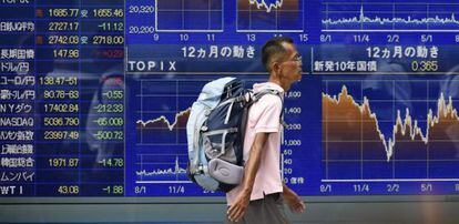 Tela com informações do mercado de ações em Tóquio, nesta quarta.
