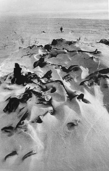 Soldado mortos, enterrados na neve em Stalingrado.