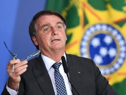 O presidente Jair Bolsonaro discursa em evento no Palácio do Planalto nesta terça-feira, 7 de dezembro, em Brasília.