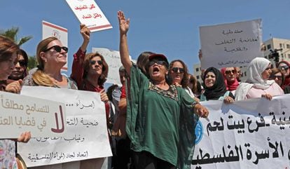 Protesto para pedir investigação sobre a morte de Israa Ghrayeb, na segunda-feira, em Ramala.