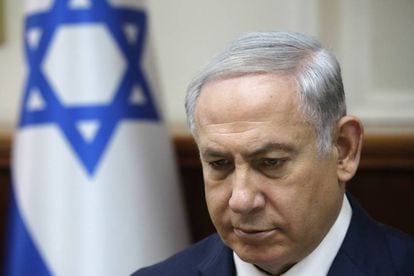 O primeiro-ministro de Israel, Benjamin Netanyahu, na reunião de Governo deste domingo em Jerusalém. 