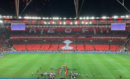 O mosaico "até o fim" exibido contra o Grêmio.