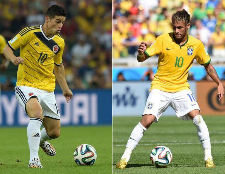 James e Neymar, os camisas 'dez' da Colômbia e do Brasil.