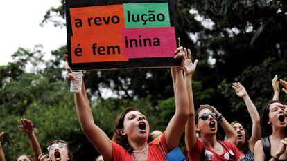 Marcha feminista em São Paulo.