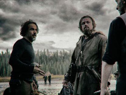 Alejandro González Iñárritu e Leonardo DiCaprio na filmagem de 'O Regresso' em Calgary.
