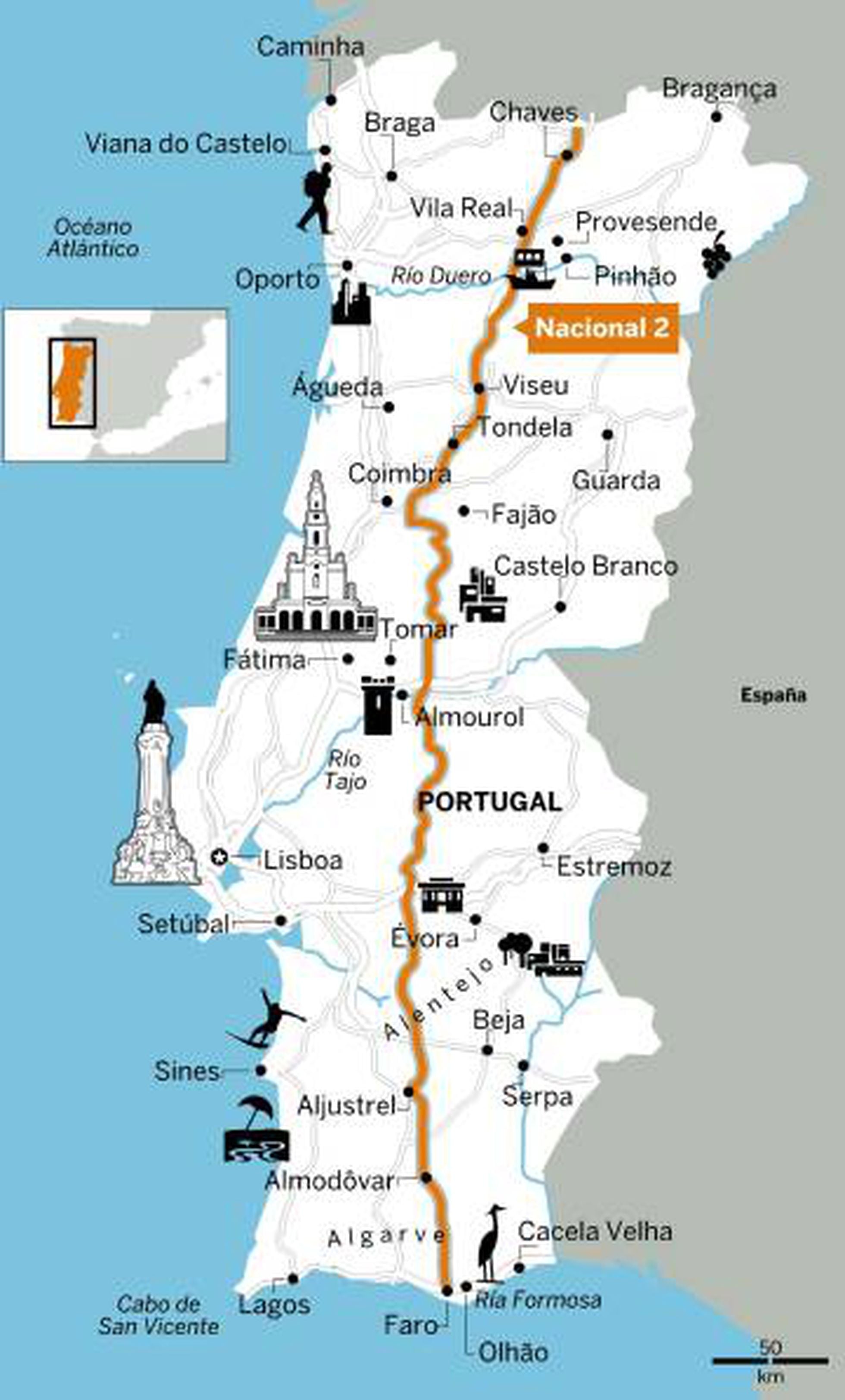 Mapa de Portugal - Político, Portugal e Espanha, cidades e turístico