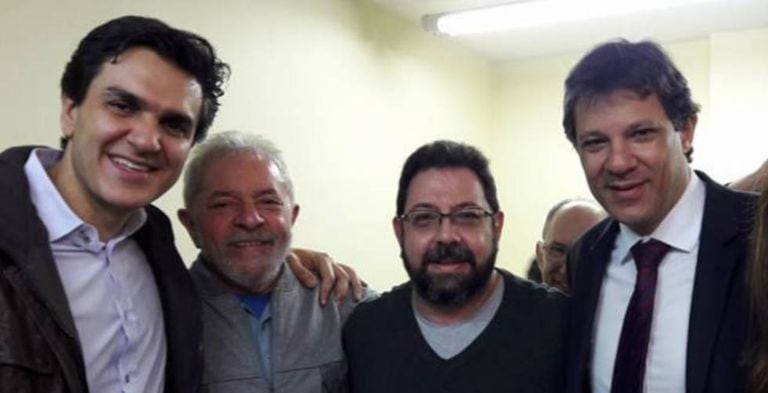 Eduardo Guimarães, entre Lula, Haddad e Chalita.