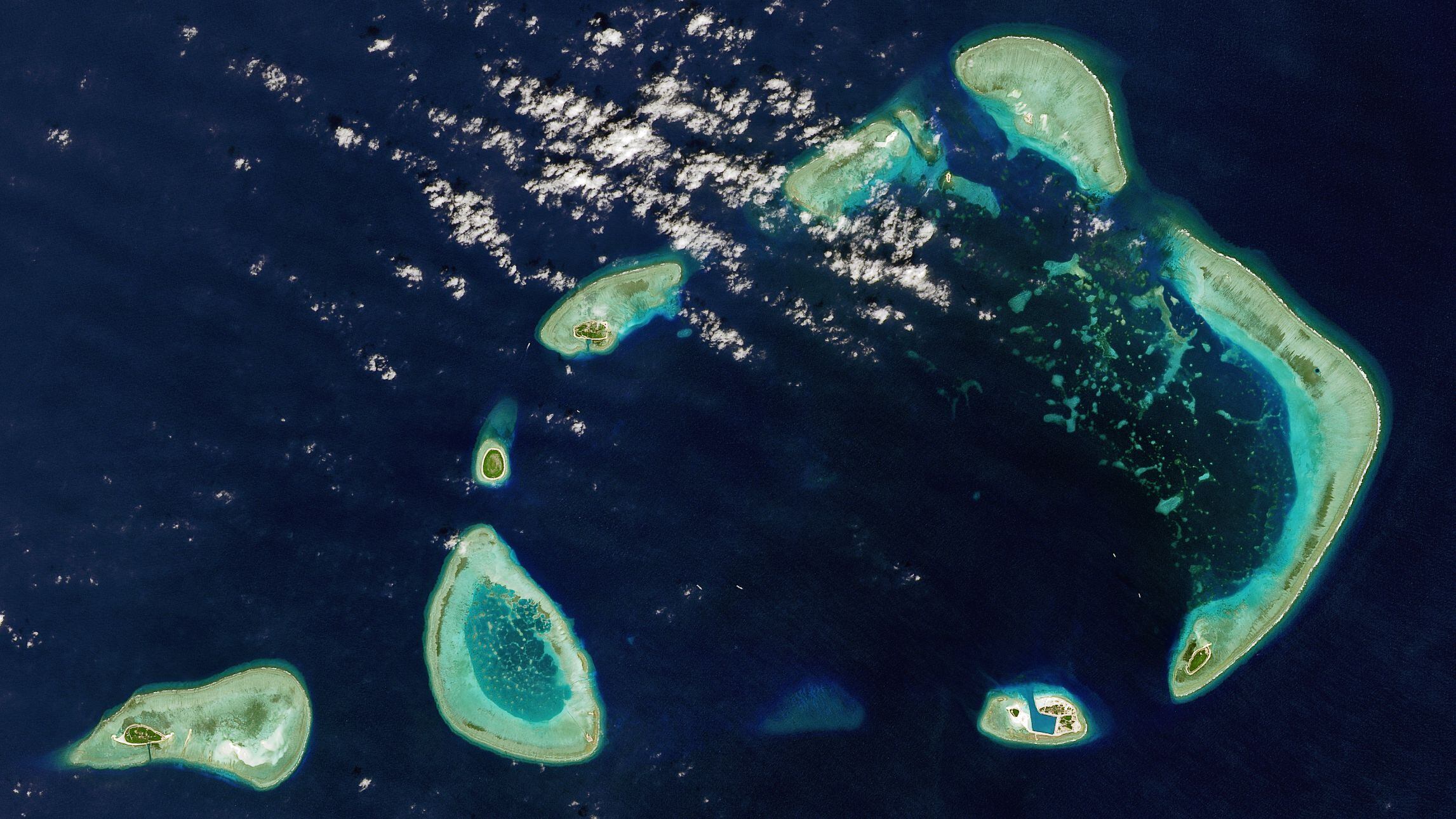 Imagem de satélite de parte das Ilhas Paracel, ao sul da China, uma zona marítima em disputa entre Pequim e seus vizinhos.