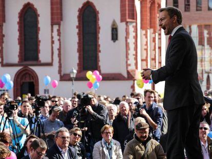 O líder do FDP alemão, Christian Lindner, em um ato em Frankfurt.