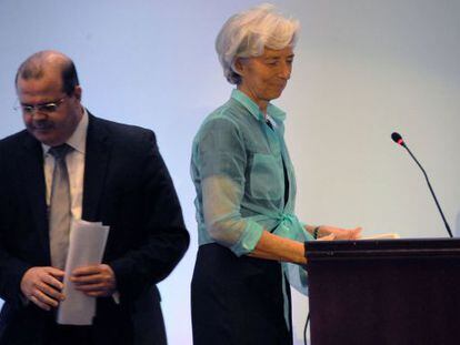 Christine Lagarde e o presidente do Banco Central, Alexandre Tombini, no Rio. 