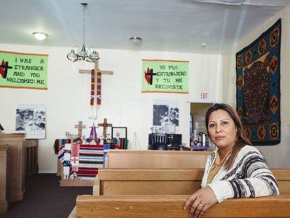 Francisca Lino, refugiada na Igreja Metodista Unida Adalberto, em Chicago.