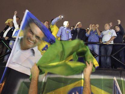 O ex-presidente Fernando Henrique Cardoso discursa em ato a favor de A&eacute;cio Neves, em S&atilde;o Paulo