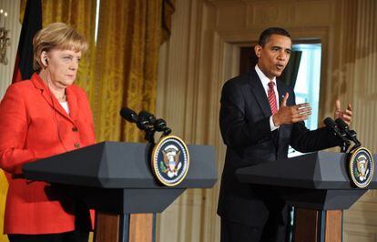 Angela Merkel e Barack Obama em 2009 na Casa Branca.
