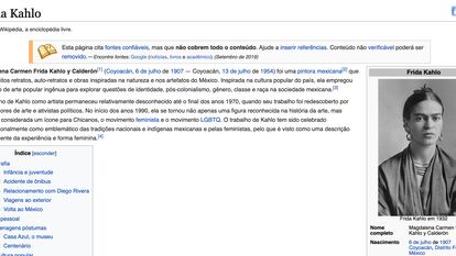 Página de Frida Kahlo na Wikipedia em português