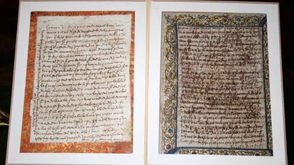 Duas cartas manuscritas de Santa Teresa de Jesus recuperadas pela Guarda Civil juntamente com outras 17 obras de arte.