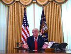 US President Donald Trump speaks about the use of first drug shown to help coronavirus patients that is made by Gillead in the Oval Office of the White House on May 1, 2020, in Washington, DC. (Photo by JIM WATSON / AFP)