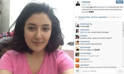 Reihanet Taravati, na foto do Instagram que confirmou sua libertação.