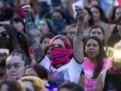 Mulheres em um protesto em 16 de agosto em Monterrey.