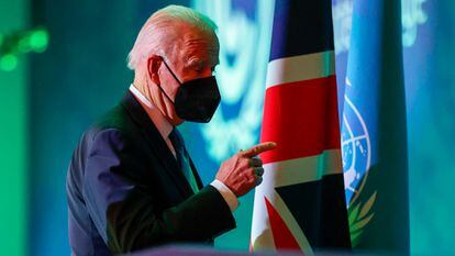 Joe Biden, presidente dos EUA, em um evento sobre desmatamento na cúpula do clima de Glasgow.