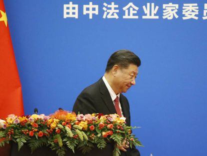 O presidente chinês Xi, depois de sua intervenção em um foro entre França e Chinesa, na quarta-feira em Pequim.