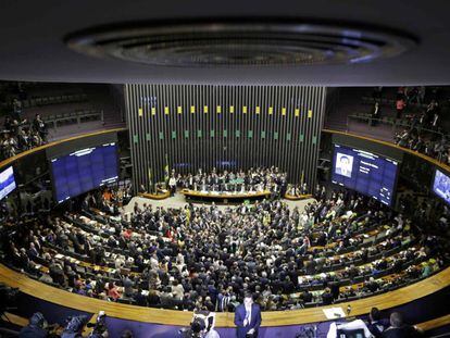O plenário da Câmara dos Deputados, no domingo, 17 de abril, dia da votação do processo de impeachment de Dilma.