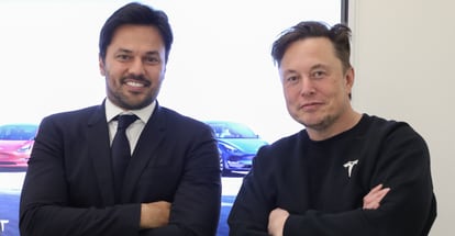 O ministro Fábio Faria e o empresário Elon Musk durante encontro em novembro.
