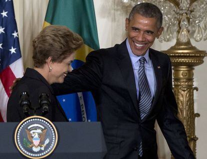 Rousseff e Obama na Casa Branca, nesta terça, 30.
