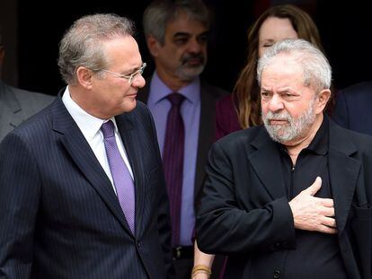 Renan Calheiros e Lula após encontro na casa do senador.