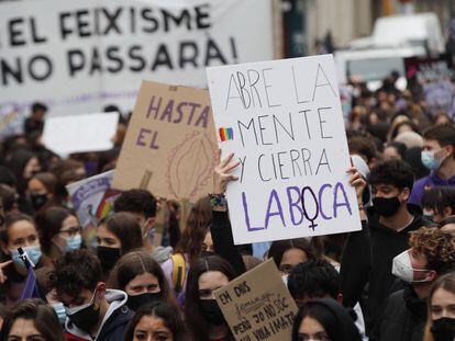 Manifestação feminista em 8 de março deste ano, em Barcelona.