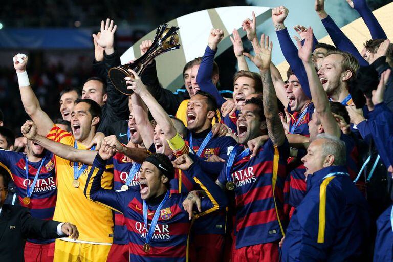 Jogadores do Barça comemoram mundial.