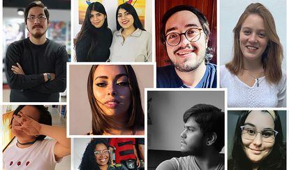 Montagem dos jovens da Argentina, Chile, Brasil, Peru, Colômbia, México, Guatemala e Paraguai entrevistados para a reportagem.