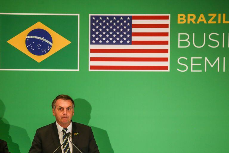 Presidente Bolsonaro fala durante um seminário na Flórida, em Miami, em março de 2020.