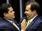 President of Brazil's Lower House Rodrigo Maia greets President of Brazil's Senate Davi Alcolumbre during an opening session of the Year of the Legislative in Brasilia, Brazil February 3, 2020. REUTERS/Adriano Machado