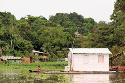 Morador usa canoa no bairro Colônia Antônio Aleixo, Zona Leste de Manaus. Amazonas vive crise tripla com inundações, ataques de criminosos e pandemia.
